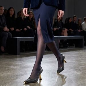 Timothy Hitsman Black Textured Pumps with Gold Toe & Heel